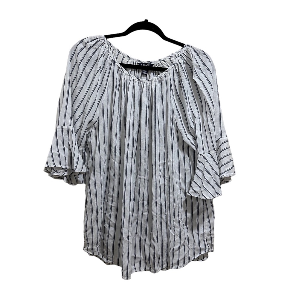 Chaps peasant blouse bell sleeves white with navy stripes size large NWT